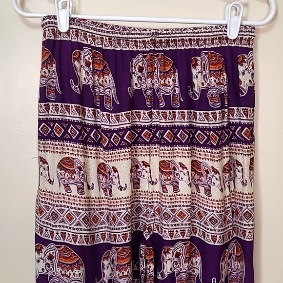 Indian Elephant Print Pull On Pants in Purple Gold Jogger Soft Rayon OS - Picture 5 of 8